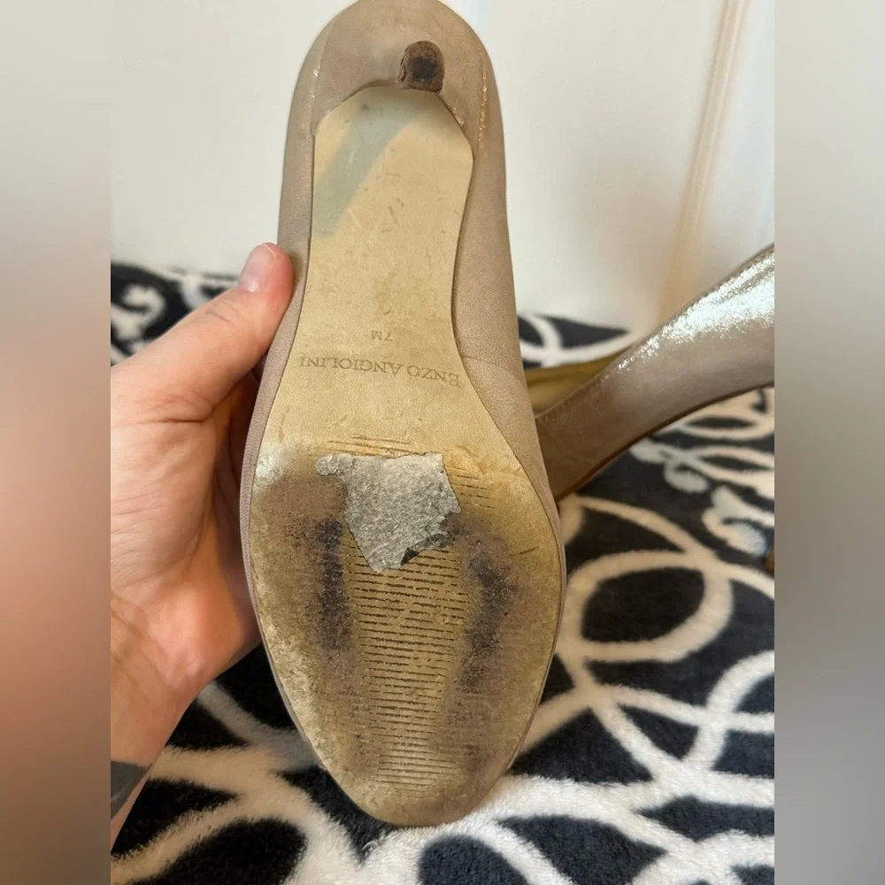 Enzo Angiolini Champagne Gold Peep Toe Heels Women’s Size 7M Designer Formal - Picture 7 of 13